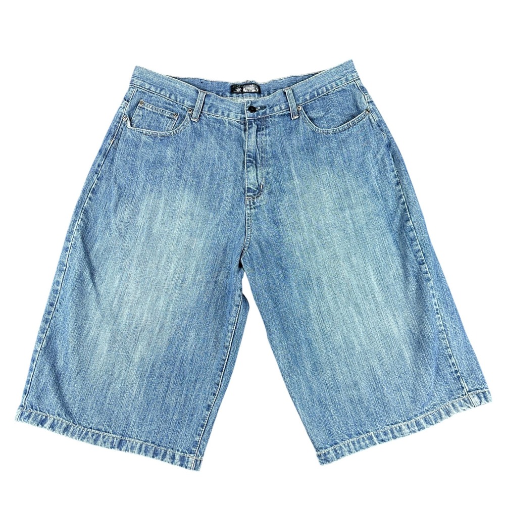 Beverly Hills Polo Club Mens Baggy Denim Shorts Jorts Blue Y2K Wide Leg Size 38